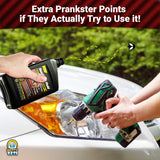 Alternative Product Image: Hands drilling into a car headlight while "Headlight Fluid" is poured nearby.