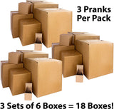 Alternative Product Image: Three sets of nested cardboard boxes, advertising "3 Pranks Per Pack" and "3 Sets of 6 boxes equals to 18 Boxes!"