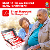Alternative Product Image: "Shart Kit" survival kit open with wipes and supplies; concerned older woman and an older man looking uncomfortable in the background.