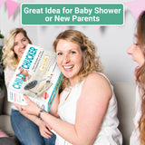 Alternative Product Image: Three smiling women holding a "CHILD CHUCKER" prank gift box at a baby shower.