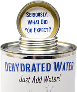 Main Product Image: "Dehydrated Water" prank product showing the can.