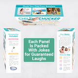 Alternative Product Image: Panels of "CHILD CHUCKER" prank box showing jokes, accessories (remote, GPS bracelet), story, and how-to.