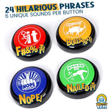 Alternative Product Image: Close-up of four "Fun Buttons" with phrases: "Bullshit!", "Nope!", "F#&%!t!", and "Nailed It!".