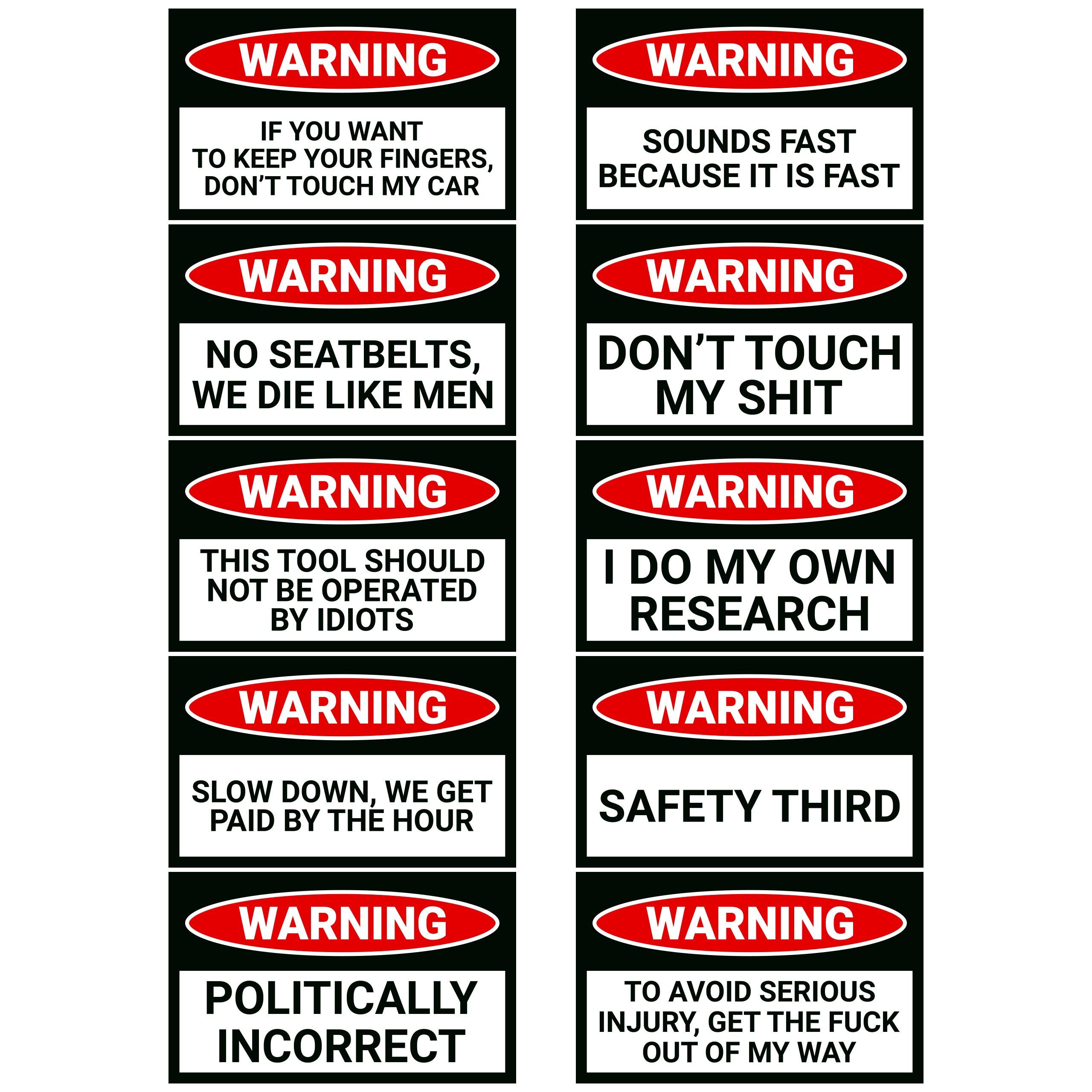 Machinery Warning Prank Stickers — 10-Pack — prank product by Witty Yeti